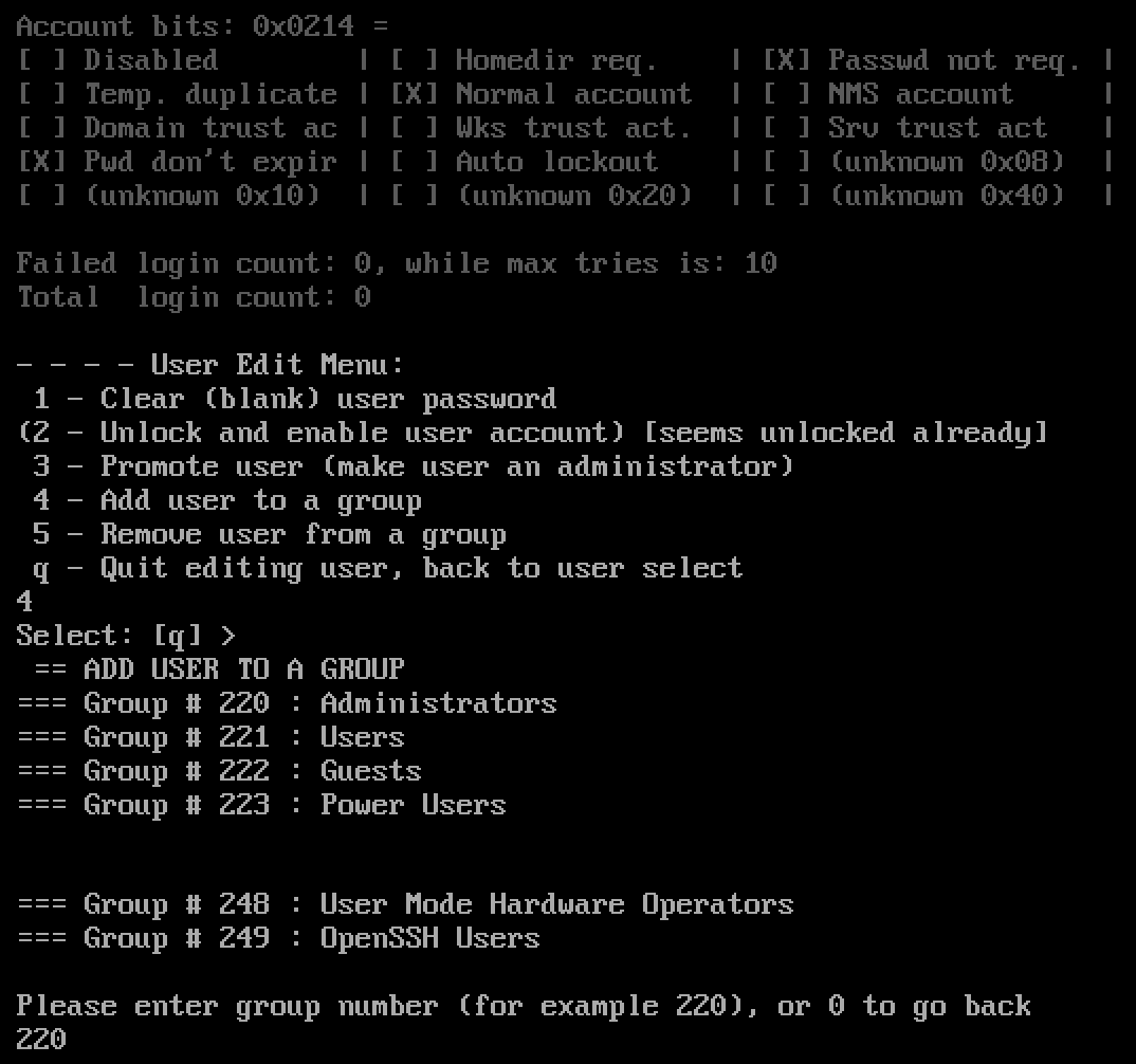 Adding low-priv-user to the Administrators group