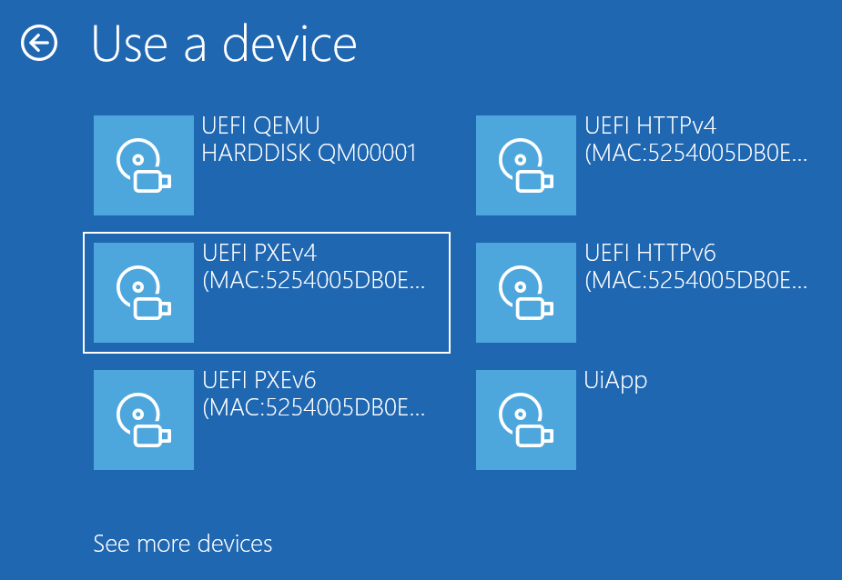 PXE boot from the advanced startup options