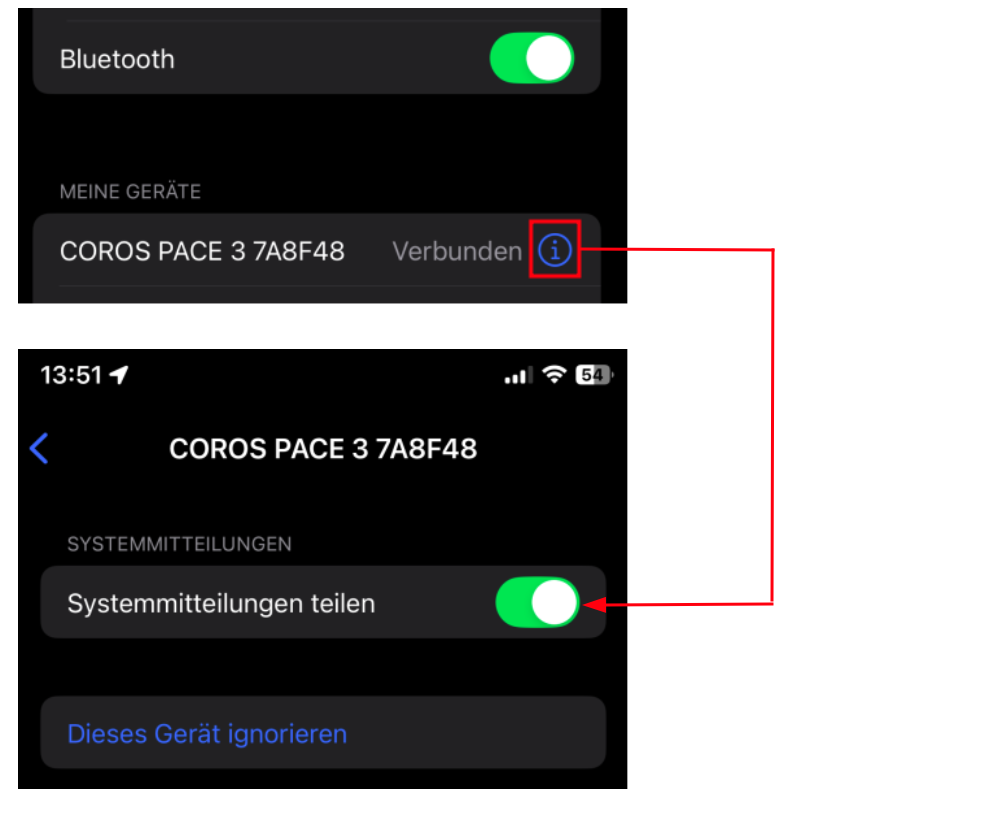 iOS notification settings for paired and bonded devices
