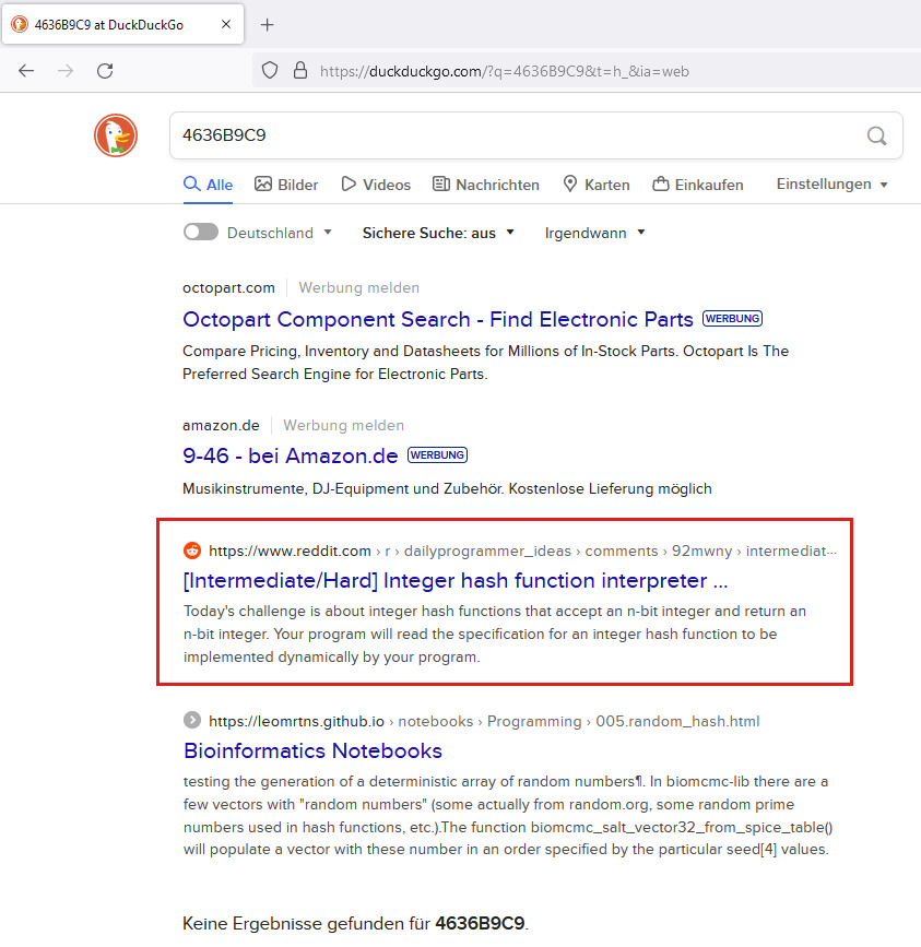 Search results for the search term `4636B9C9` in DuckDuckGo