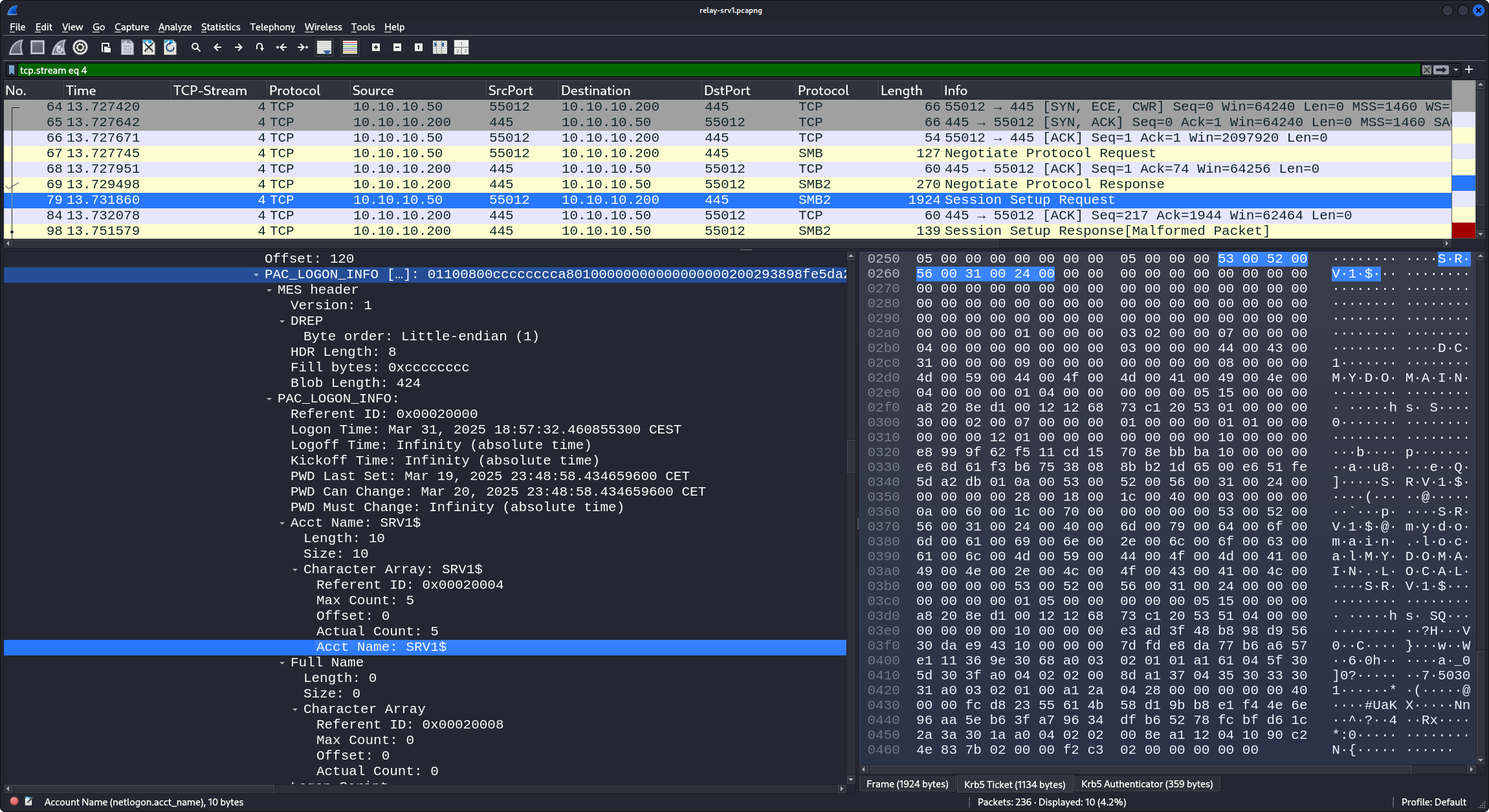 Authentication source is srv1$ (1)