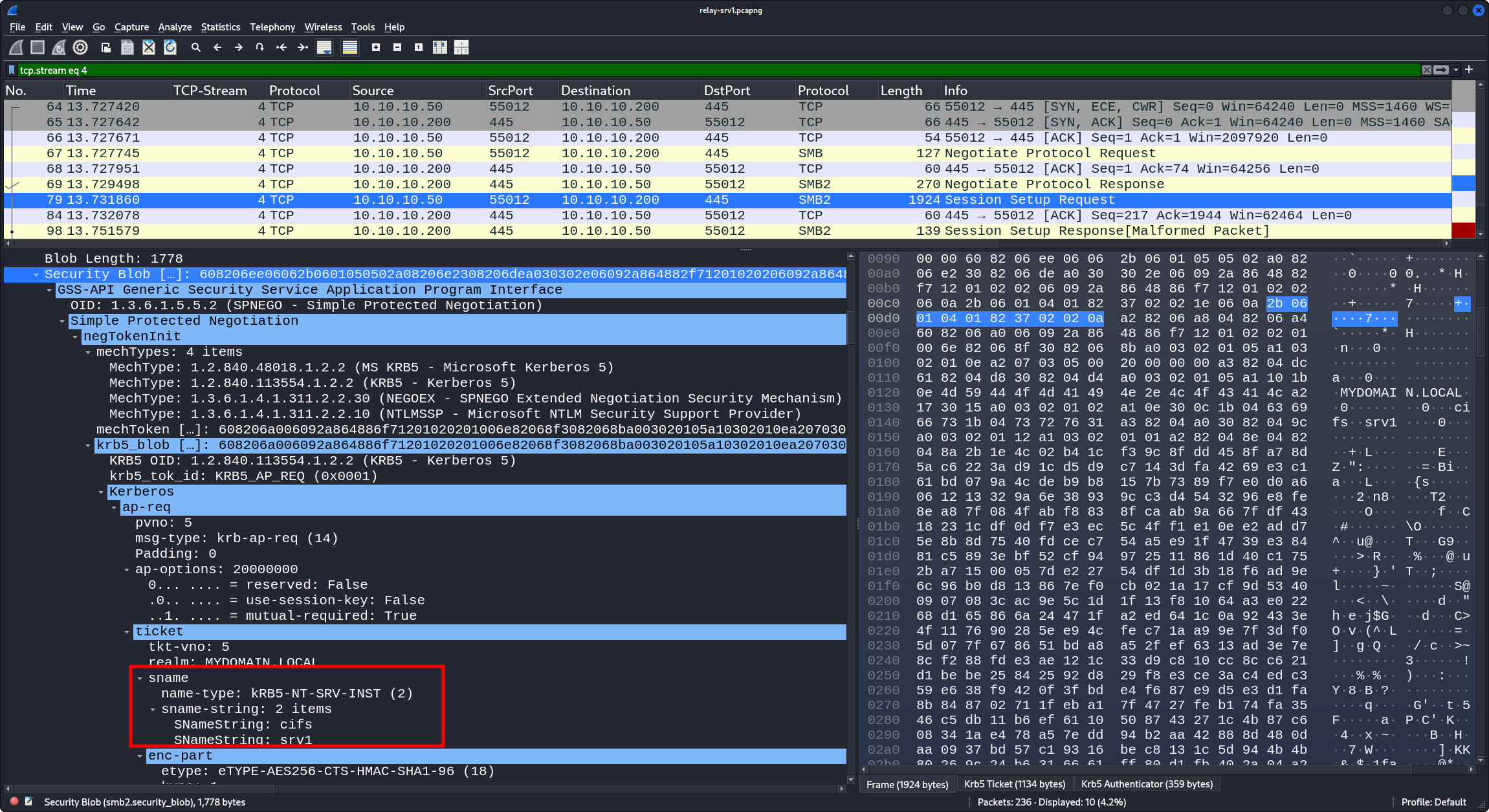 Authentication target is cifs/srv1