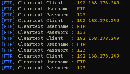 Showing cleartext credentials via FTP