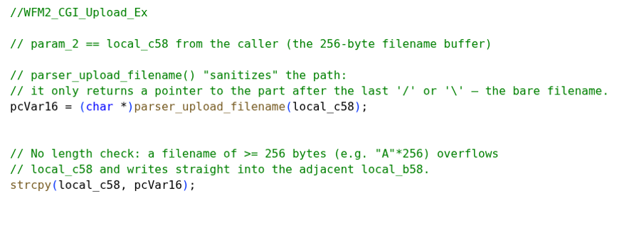 Overflowing the filename and overwriting the adjacent stack object (upload ID)